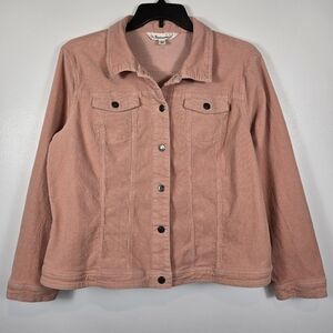 Tantrums Light Blush Pink Soft Corduroy Button Front Jacket Womens Size XL